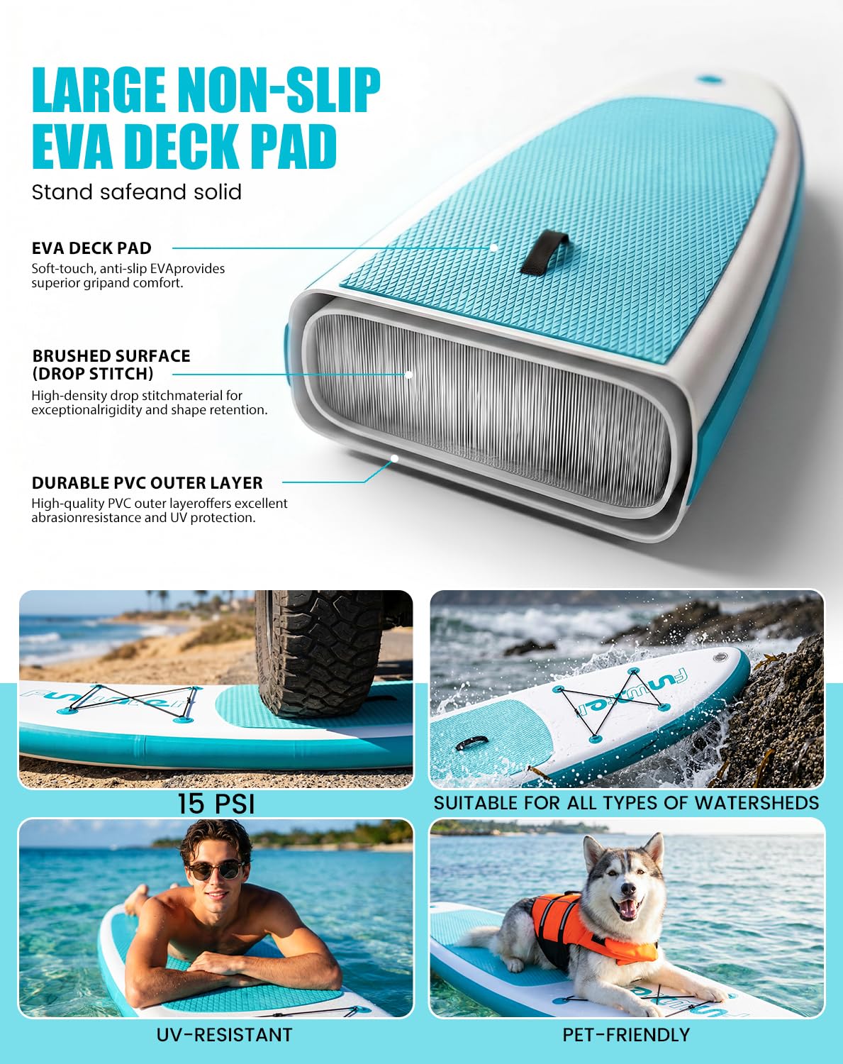 FunWater SUP Inflatable Stand Up Paddle Board 10'6×33"×6" Ultra-Light Inflatable Paddleboard with ISUP Accessories,Fins,Adjustable Paddle, Pump,Backpack, Leash