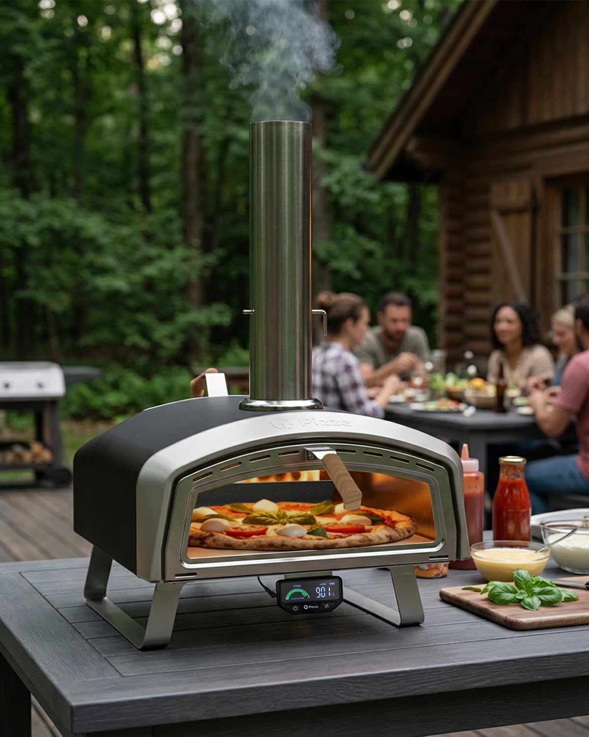 Q Pizza 16” Wood-Fired Pizza Oven for Cooking Bigger Size Pizzas & More Food– Outdoor Portable Pizza Stove with Thermometer, Glass Door & Folding Legs, for Patio Backyard Camping Tailgating, PS109