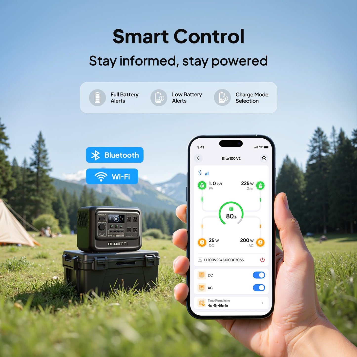 BLUETTI Elite 100 V2 Portable Power Station and Solar Cable, 1024Wh LFP Battery Backup w/ 4 1800W AC Ports (3600W Surge), 35% Smaller, Fast Charge and UPS Solar Generator for Camping, Road Trip