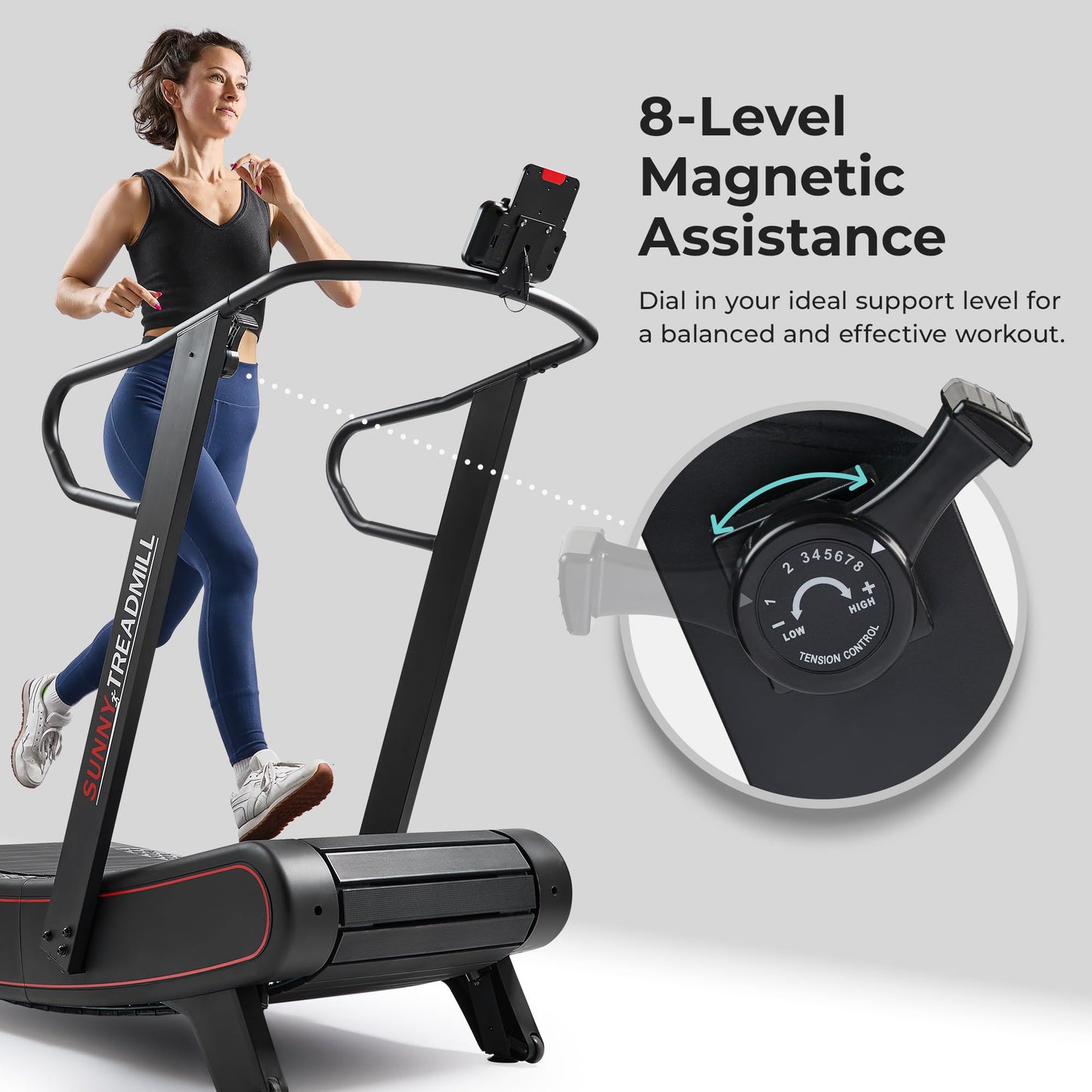 Sunny Health & Fitness Smart Ultra Manual Treadmill, Curved, Non-Motorized, High-Intensity with 8 Levels of Magnetic Resistance - SF-X7110