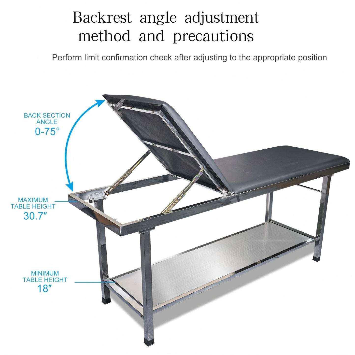 YEVP Adjustable Exam Table for Physical Therapy | Medical Patient Examination Bed with Paper Roll Dispenser, Shelf & Stainless Steel Frame | Holds Up to 500 Lbs