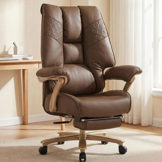 EXCEBET Big and Tall Office Chair 400lbs Wide Seat, Ergonomic Executive Desk Office Chair with Footrest, High Back PU Leather Chair with Lumbar Support, Padded Armrests, Heavy Duty Base, Brown