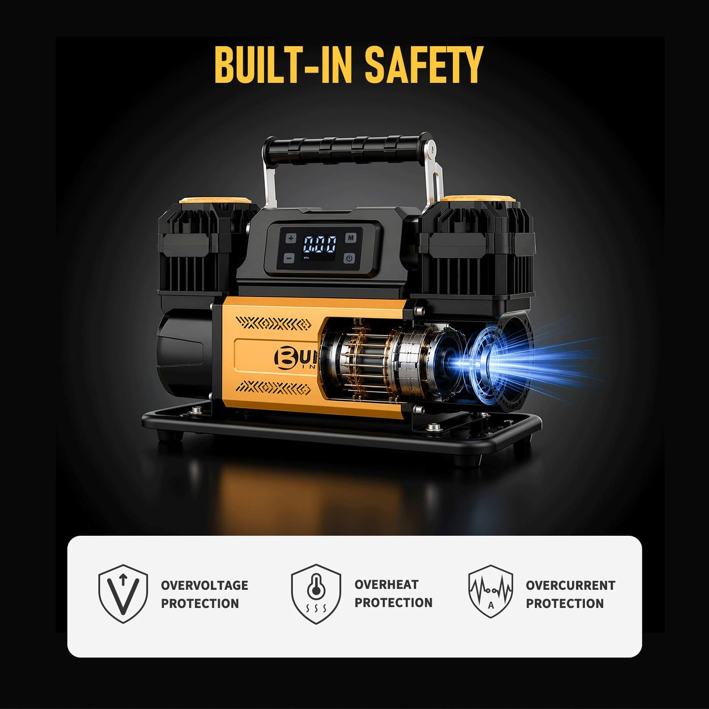 BUNKER INDUST 12V Air Compressor, Portable Inflator 12.3 CFM 150PSI Dual Tire Air Pump with LCD Control Panel Anderson-Style Plug for Off-Road 4x4 Vehicle, SUV, Truck