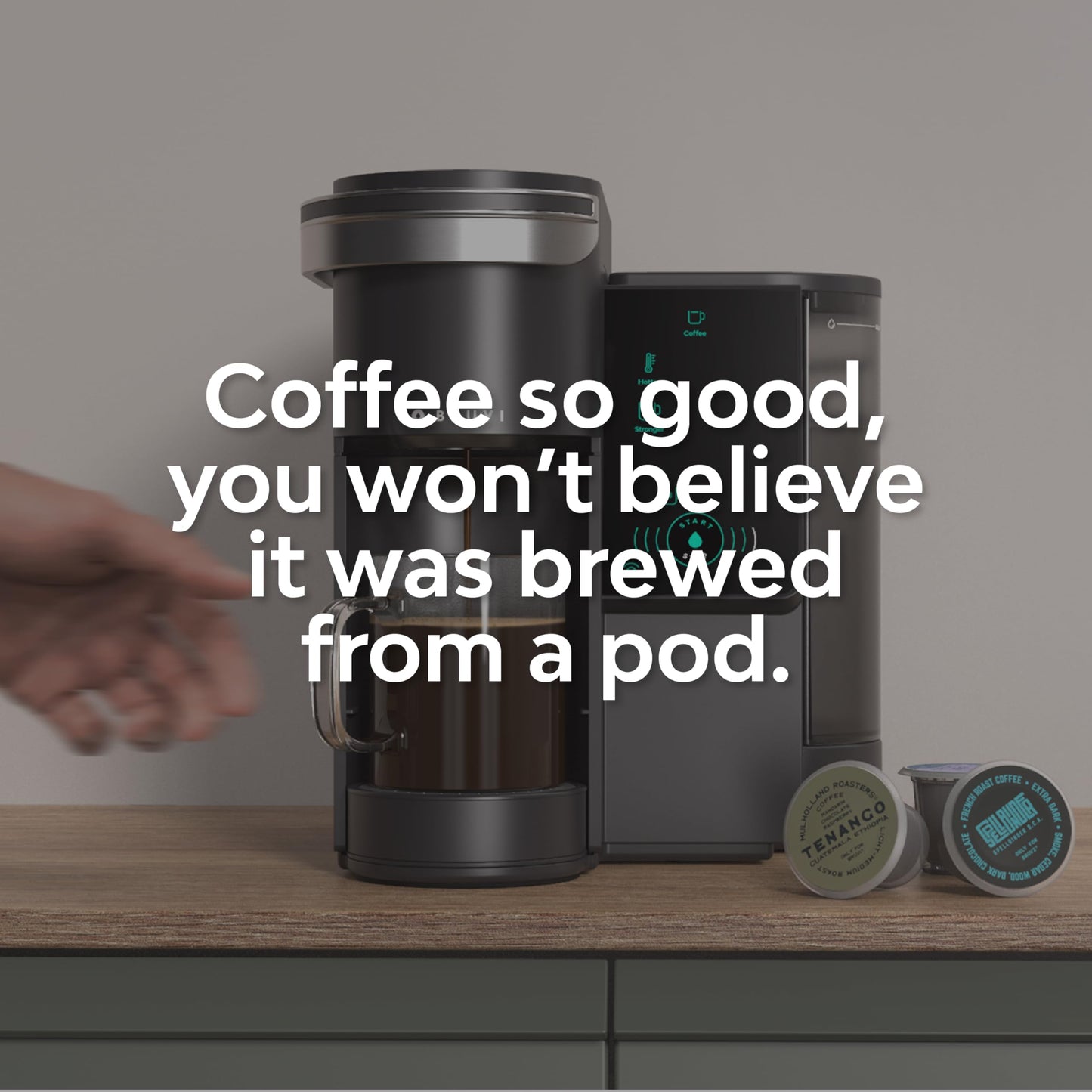 BRUVI Single-Serve Coffee Maker Bundle | Brews Coffee, Espresso, Cold Brew, Matcha Green Tea & More | Includes Brewer + 20 Dark Roast Pods | Touchscreen, WiFi, 70 oz Tank | Black