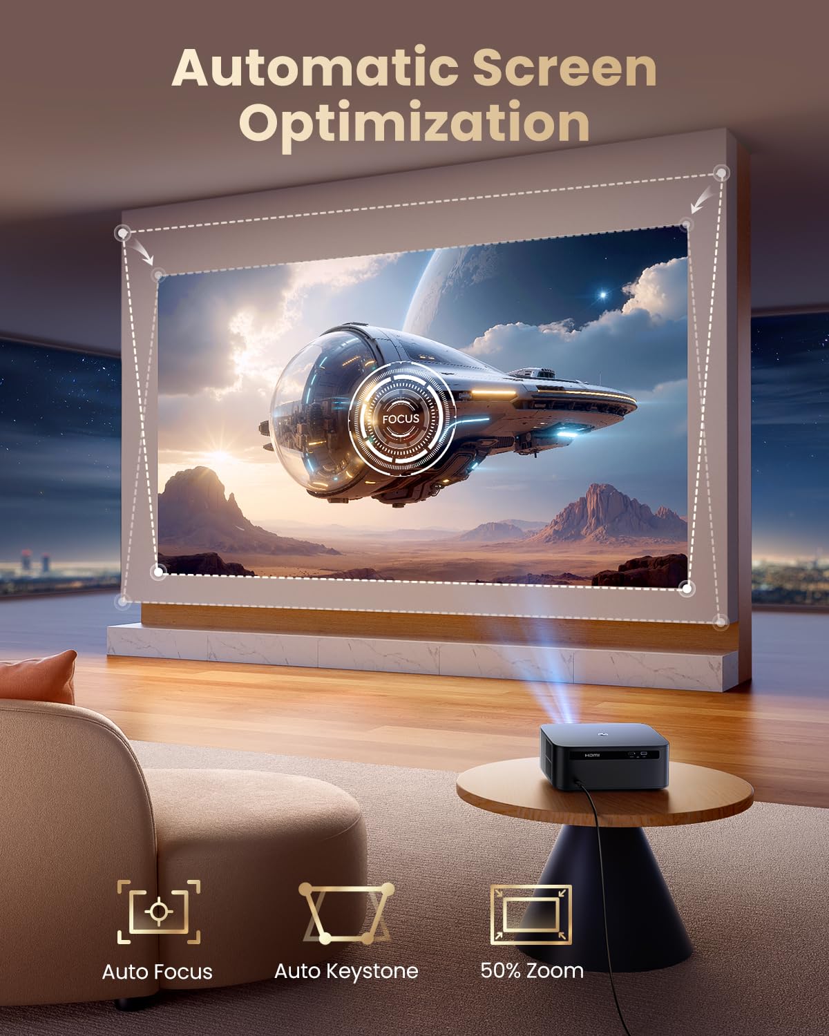 【Bundled with Google TV Stick/4K Supported】Smart Projector with WiFi & Bluetooth, Outdoor & Home TV Movie Projectors with Voice Control, Auto Focus & Keystone, Compatible with Netflix Proyector WiMiUS