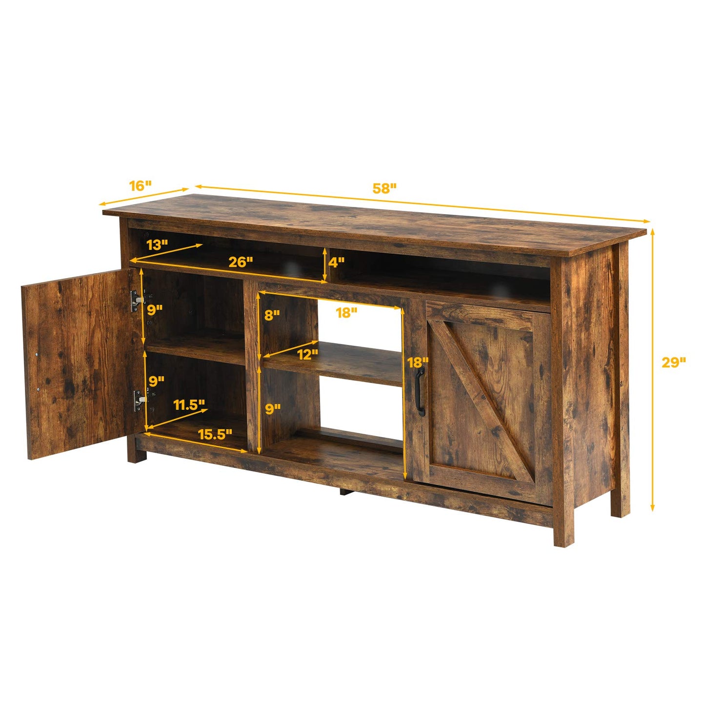 Tangkula Industrial TV Stand with Barn Doors for TVs up to 65 Inches, Farmhouse TV Console Cabinet with Shelves & Cabinets, Rustic Entertainment Center for Living Room, TV Console Table, Rustic Brown