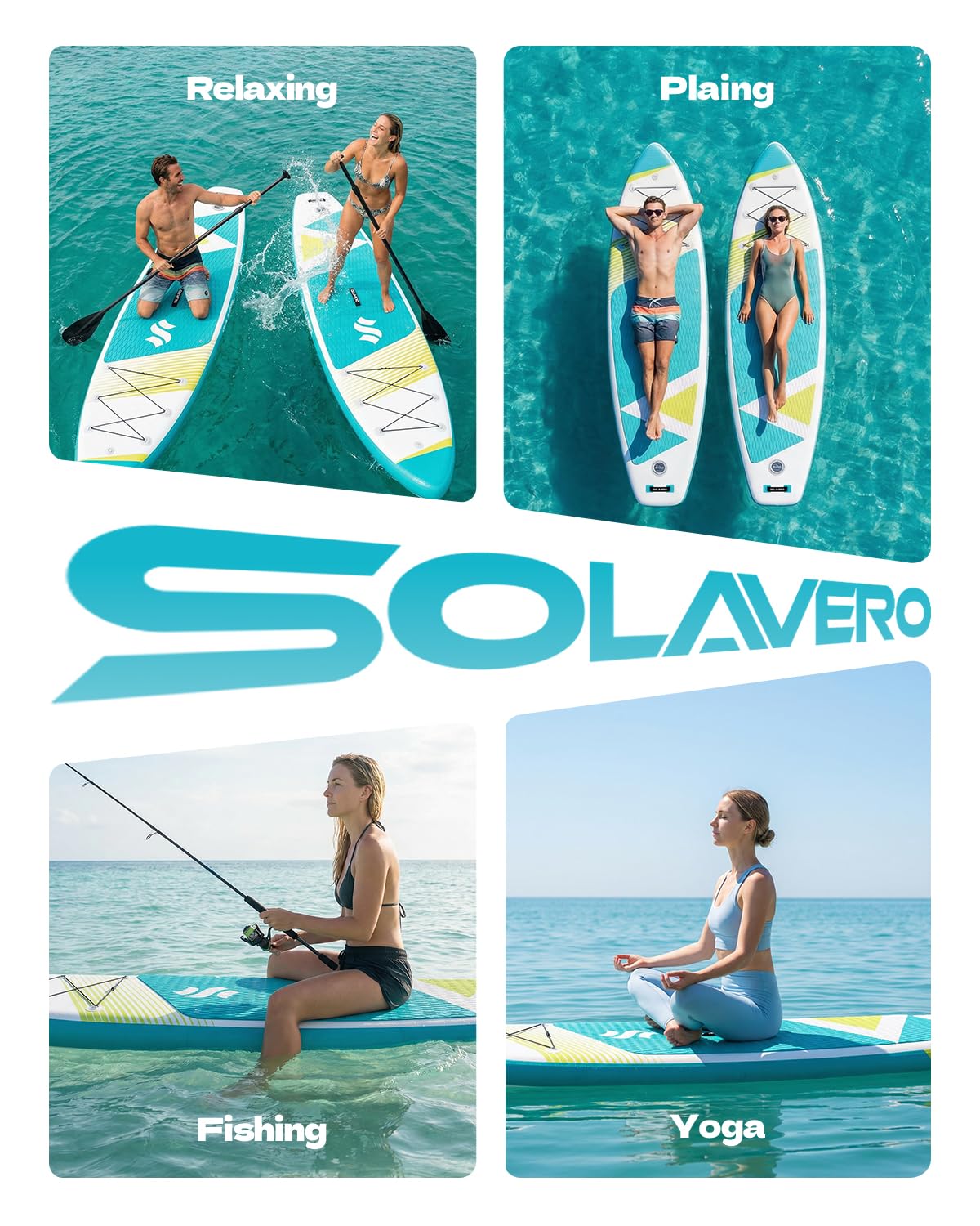 SOLAVERO 11' Inflatable Stand Up Paddle Board with SUP Accessories Kit & Backpack Portable Blow Up Paddleboard with Non-Slip Deck for Sea and Lake, All Skill Levels