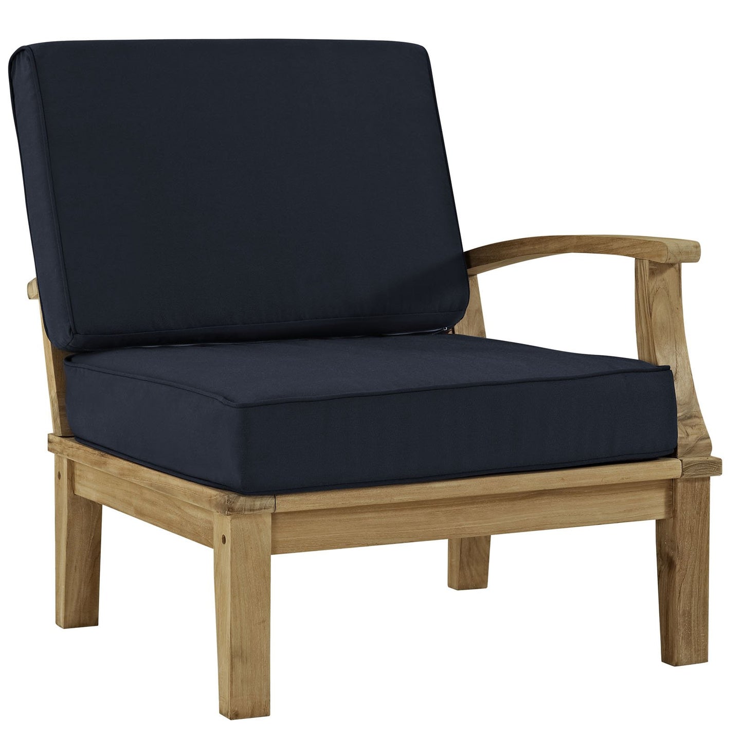 Modway Marina Premium Grade A Teak Wood 8-Piece Outdoor Patio Furniture Set in Natural Navy