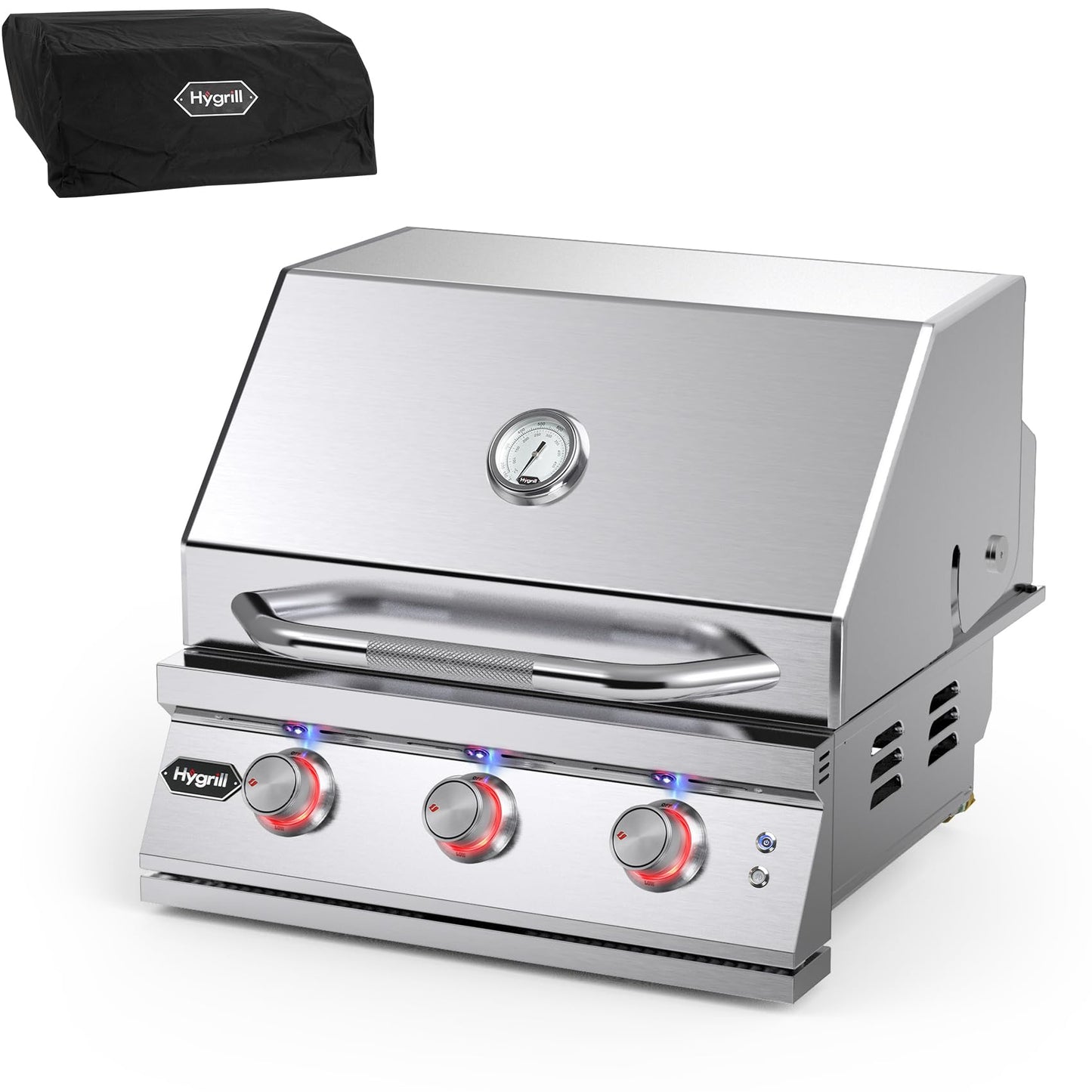 Hygrill Premium XTR 3-Burner Built In Grill, Stainless Steel Grill Head for Outdoor Kitchen with LED Lights, Liquid Propane