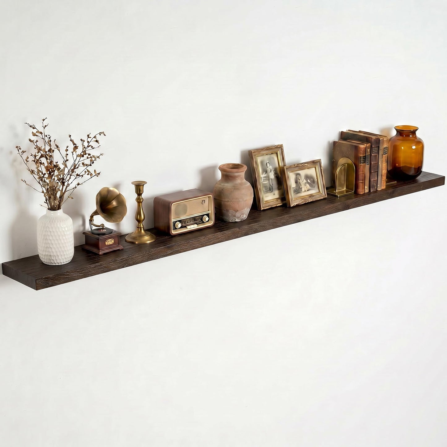 Dreamland 72 Inch Floating Shelves for Wall, Solid Elm Wood Wall Shelves for Living Room, Bedroom, Kitchen, Bathroom, Wall Mounted Long Floating Shelf Set of 1, Walnut Color
