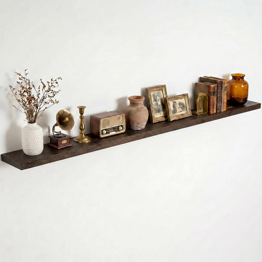 Dreamland 72 Inch Floating Shelves for Wall, Solid Elm Wood Wall Shelves for Living Room, Bedroom, Kitchen, Bathroom, Wall Mounted Long Floating Shelf Set of 1, Walnut Color