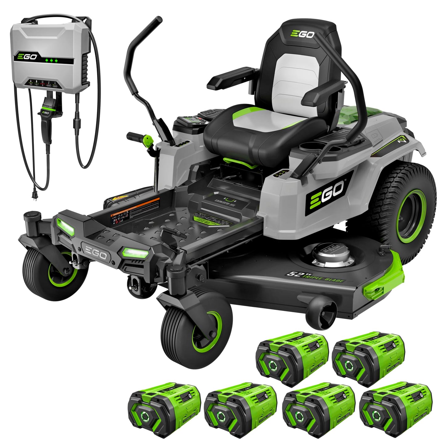EGO POWER+ Z6 Zero Turn Riding Lawn Mower, 52" Deck, Includes (6) 56V 10.0Ah Batteries and 880W Charger - ZT5216L