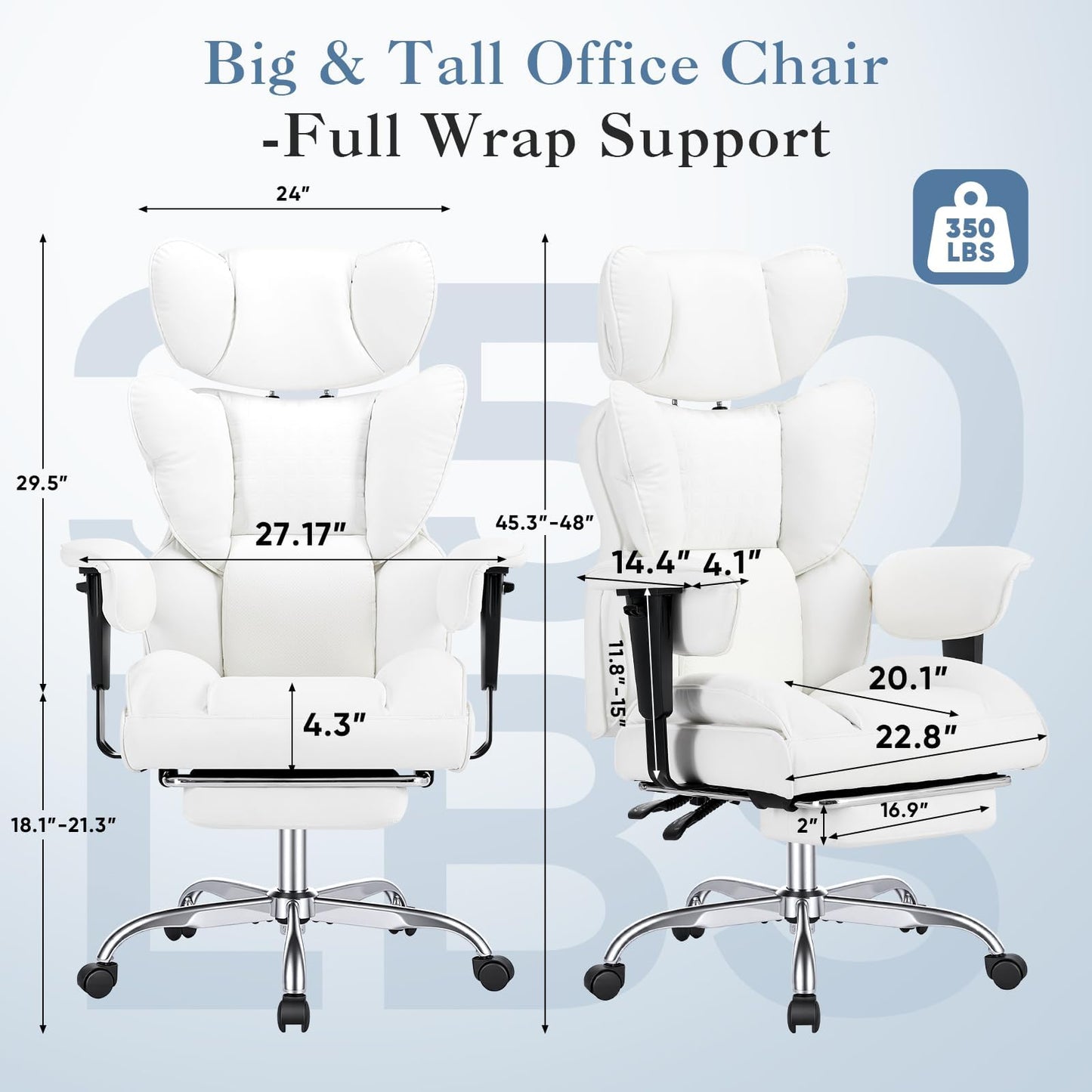 Big and Tall Office Chair 350 LBS, Scratch-Resistant PU Leather Executive Office Desk Chair with Footrest, Ergonomic Reclining Computer Chair with Pocket Spring Support for Home Office, Beige