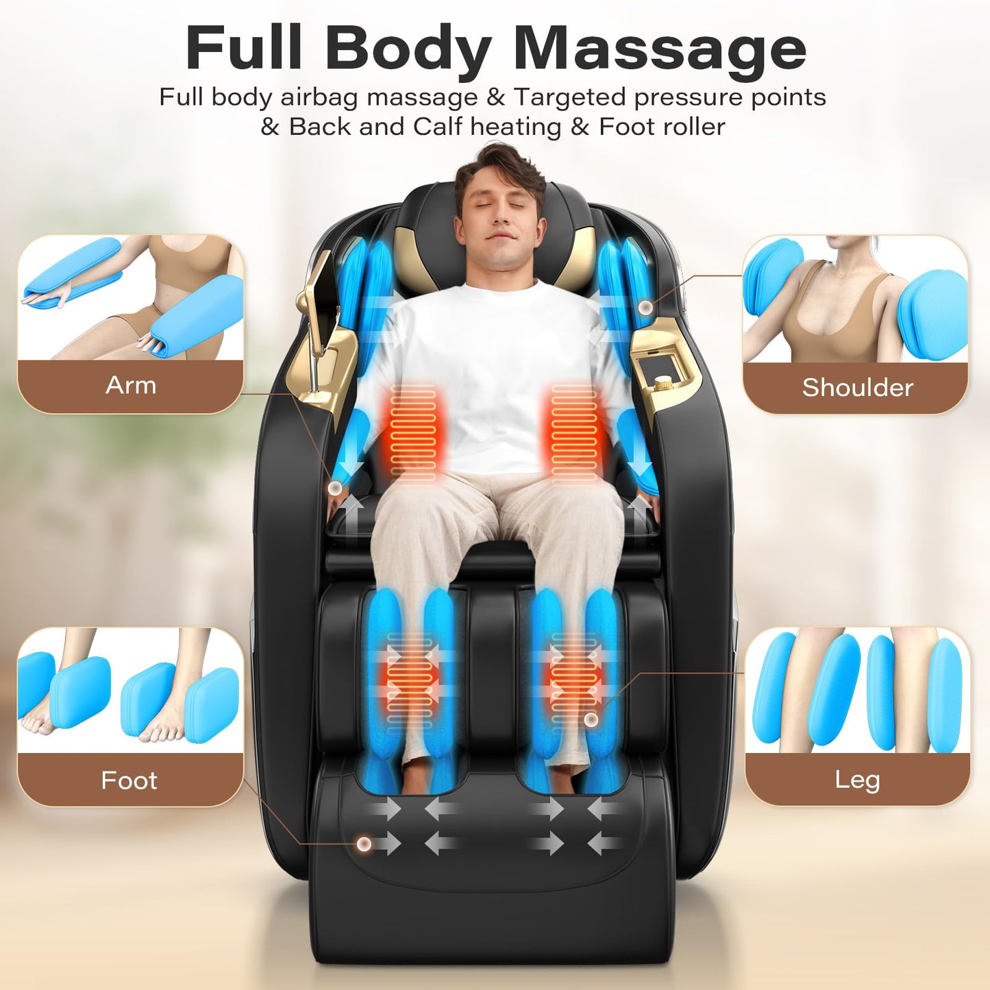 TLIFE Massage Chair Full Body, 160°Zero Gravity Recliner with Body Scan, 50" SL-Track Shiatsu Massage Chair, Fixed Point Massage, Foot Rollers, 12 Auto Modes, Deep Yoga Stretch, Heating, Black