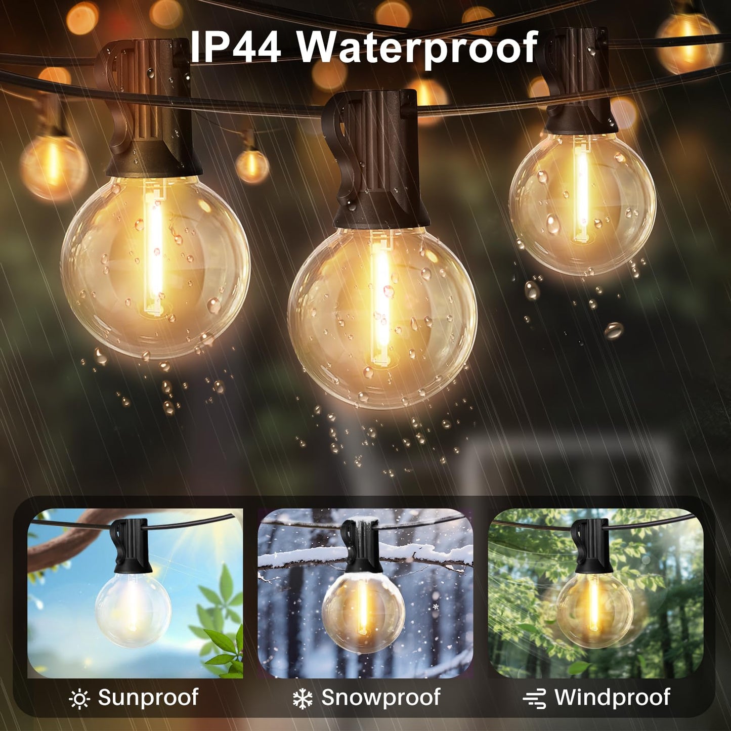 LAMPHOME LED Outdoor String Light, 51FT with 25 Shatterproof Bulbs, Warm White, Connectable & Dimmable, Model MYHOC7-025(0.6
