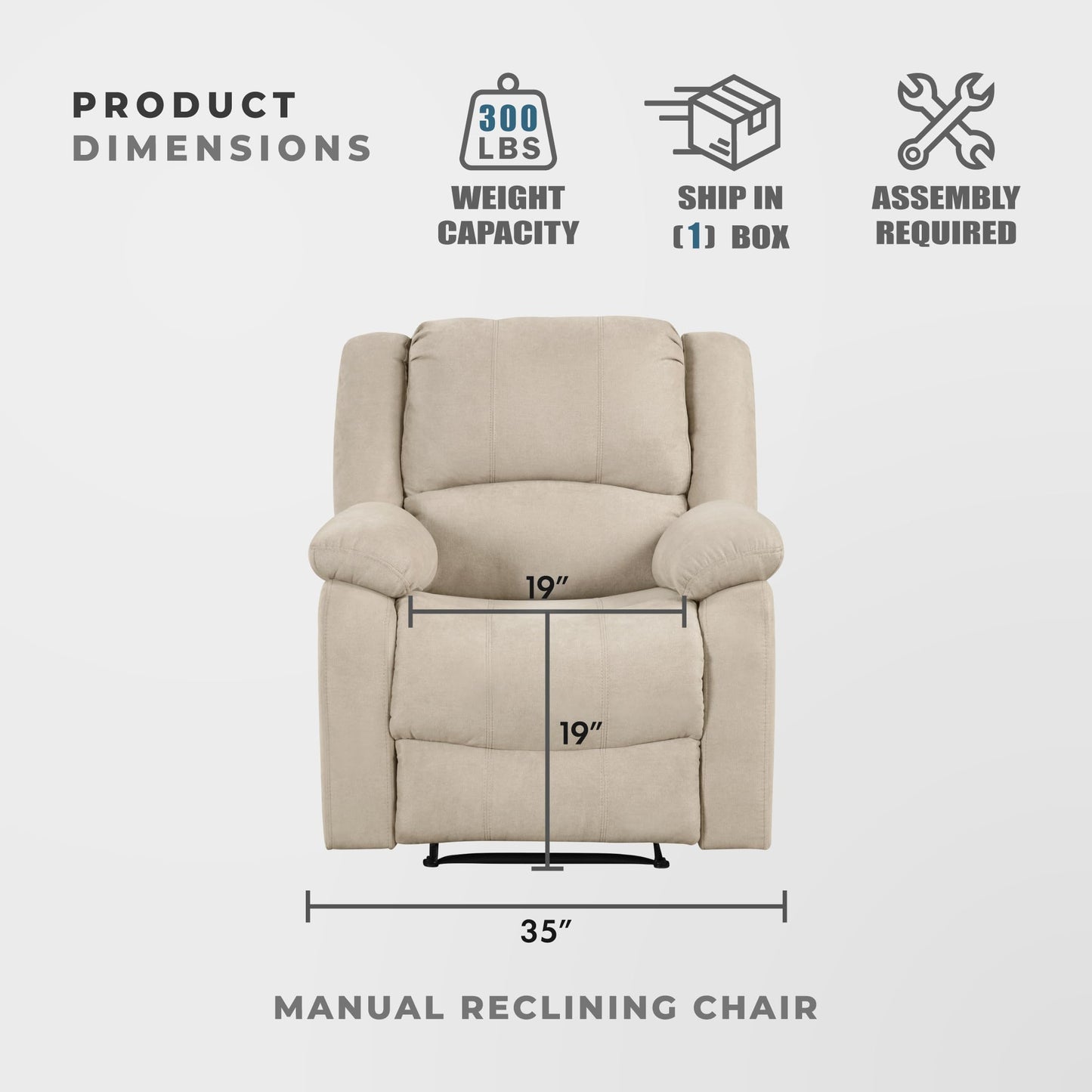 Lexicon Manual Recliner Sofa Chair, Home Theater Seating, Wall Hugger Manual Reclining Nursery Chair for Bedroom/Living Room/Office/Apartment, Oatmeal Textured Fabric
