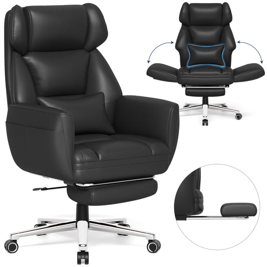 GABRYLLY Criss Cross Chair with Footrest, Big and Tall Office Chair - Wide Seat, Reversible Armrests, 120°Tilt, 400LBS Heavy-Duty Executive Leather Chair for Working, Gaming & Meditation, Grey