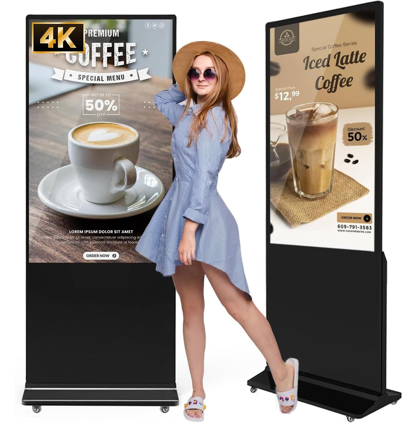 JIYANG 55 Inch 4K Indoor Digital Signage Floor Standing Digital Kiosks LCD Totem Monitor with WiFi HDMI/USB Input Auto Media Player Android System,Free Customization Logo