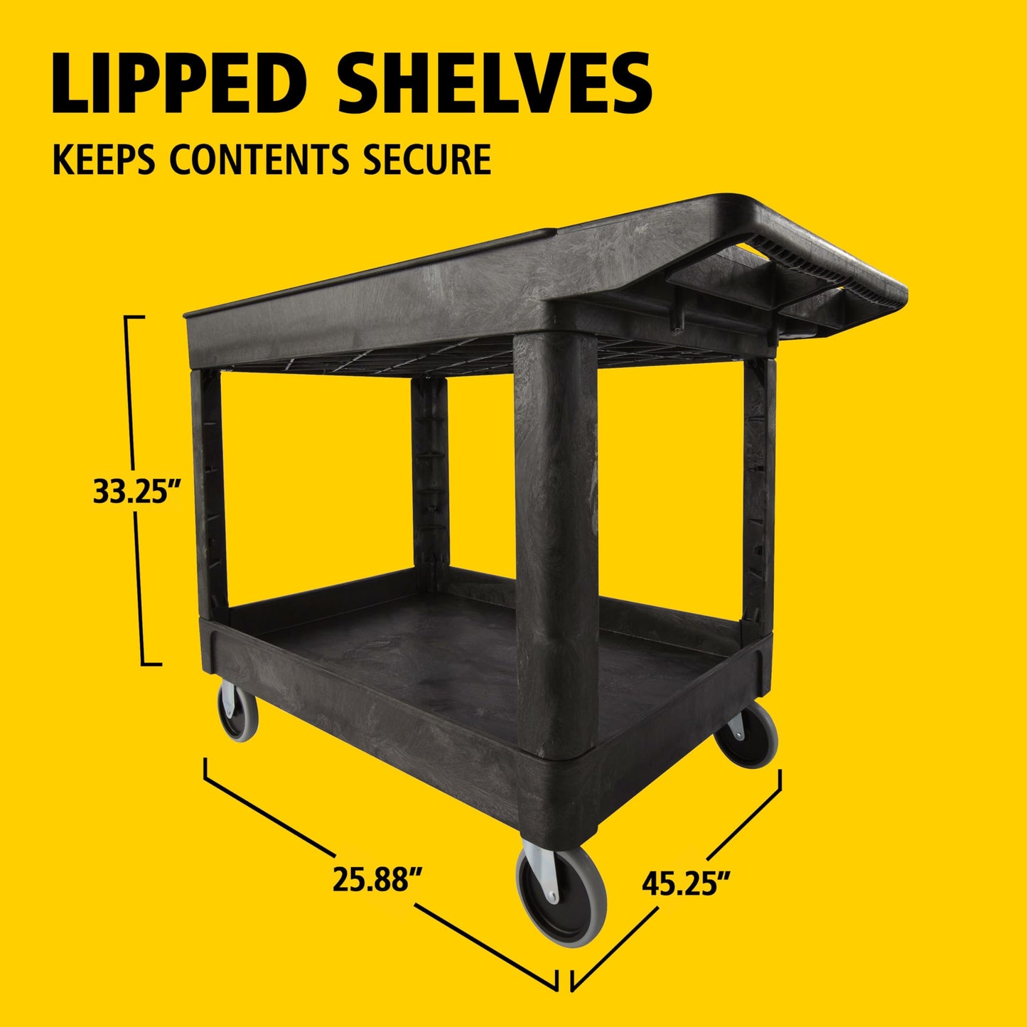 Rubbermaid Commercial Products 2-Shelf Utility/Service Cart, Medium, Black, Lipped Shelves, Ergonomic Handle, 500 lbs. Capacity, for Warehouse/Garage/Cleaning/Manufacturing