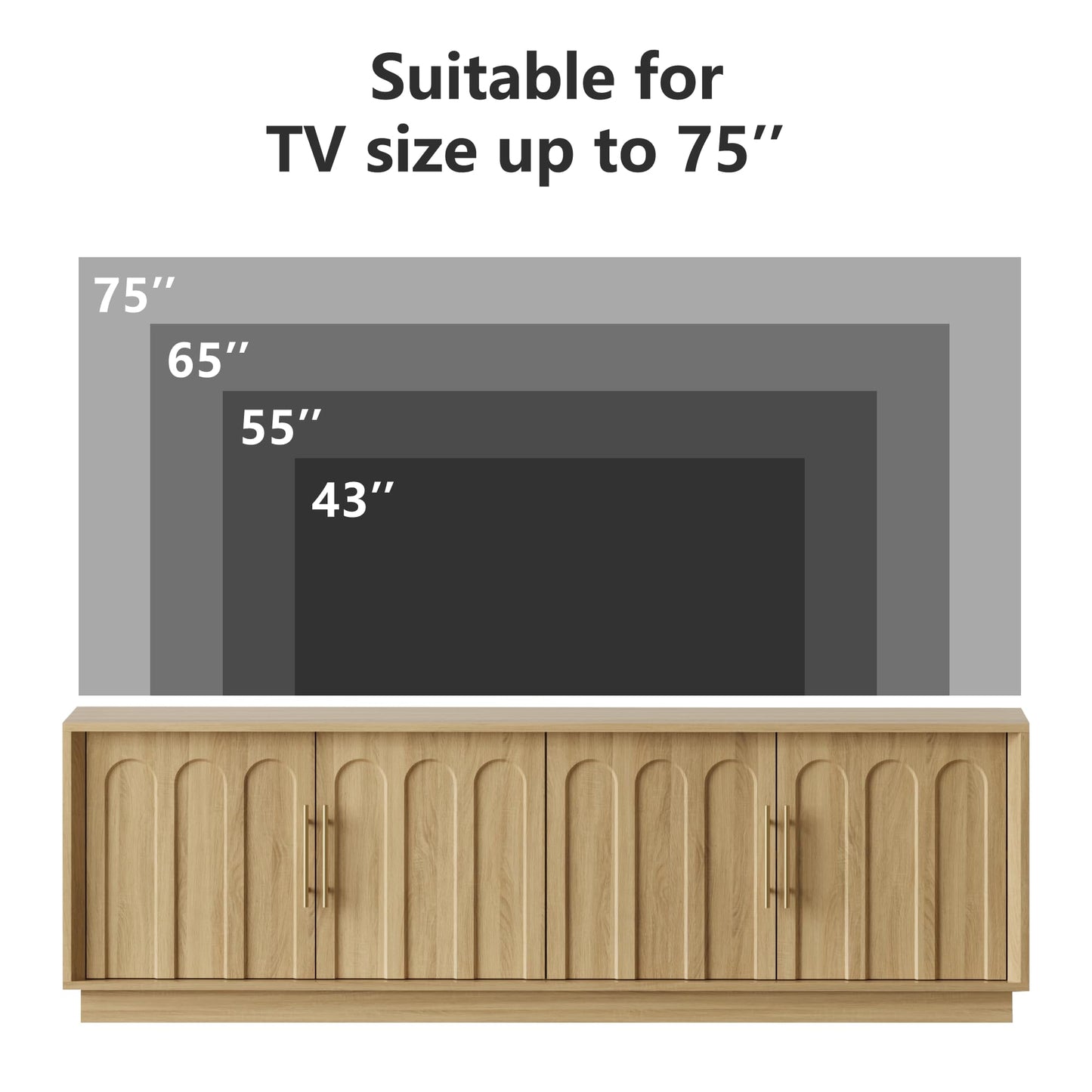FORTUNETEC TV Stand for 75 Inch TV, Mid Century Modern TV Stand with Arched Design, Wood Grain Finish, Boho Media Console with Adjustable Shelves, 67" Entertainment Center for Living Room Bedroom, Oak