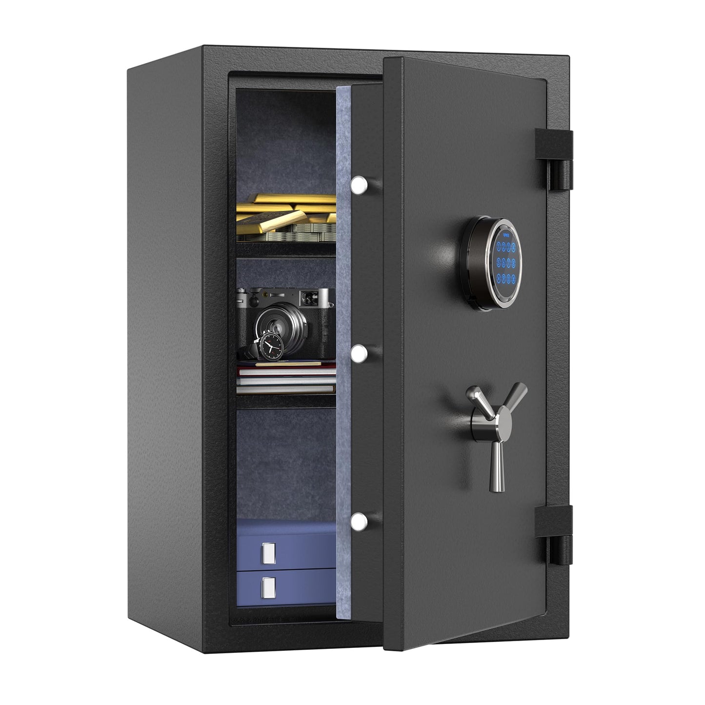 RPNB Deluxe Fireproof Safe Box, Digital Fire Proof Safe with Touch Screen, 3 Spoke Handle and Removable Shelf, Fireproof Home Safes for Jewelry Cash Documents and More, 2.12 Cubic Feet