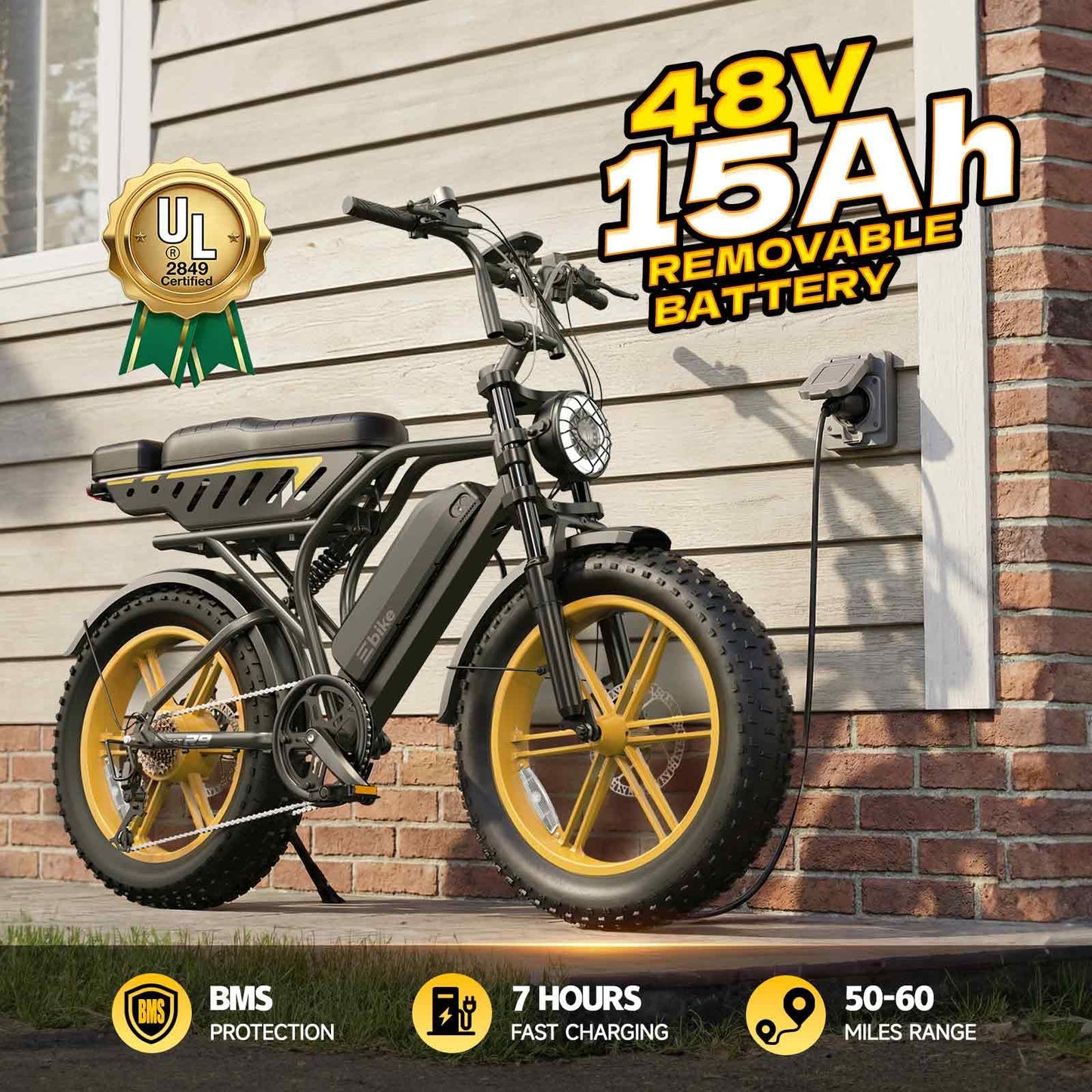 TST Electric Bike for Adults 1500W Peak 20" Fat Tire All-Terrain E-Bike 60/130 Miles Electric Dirt Bike - 48V 15/30AH Battery Tested to UL 2849 Powered Electric Bicycle