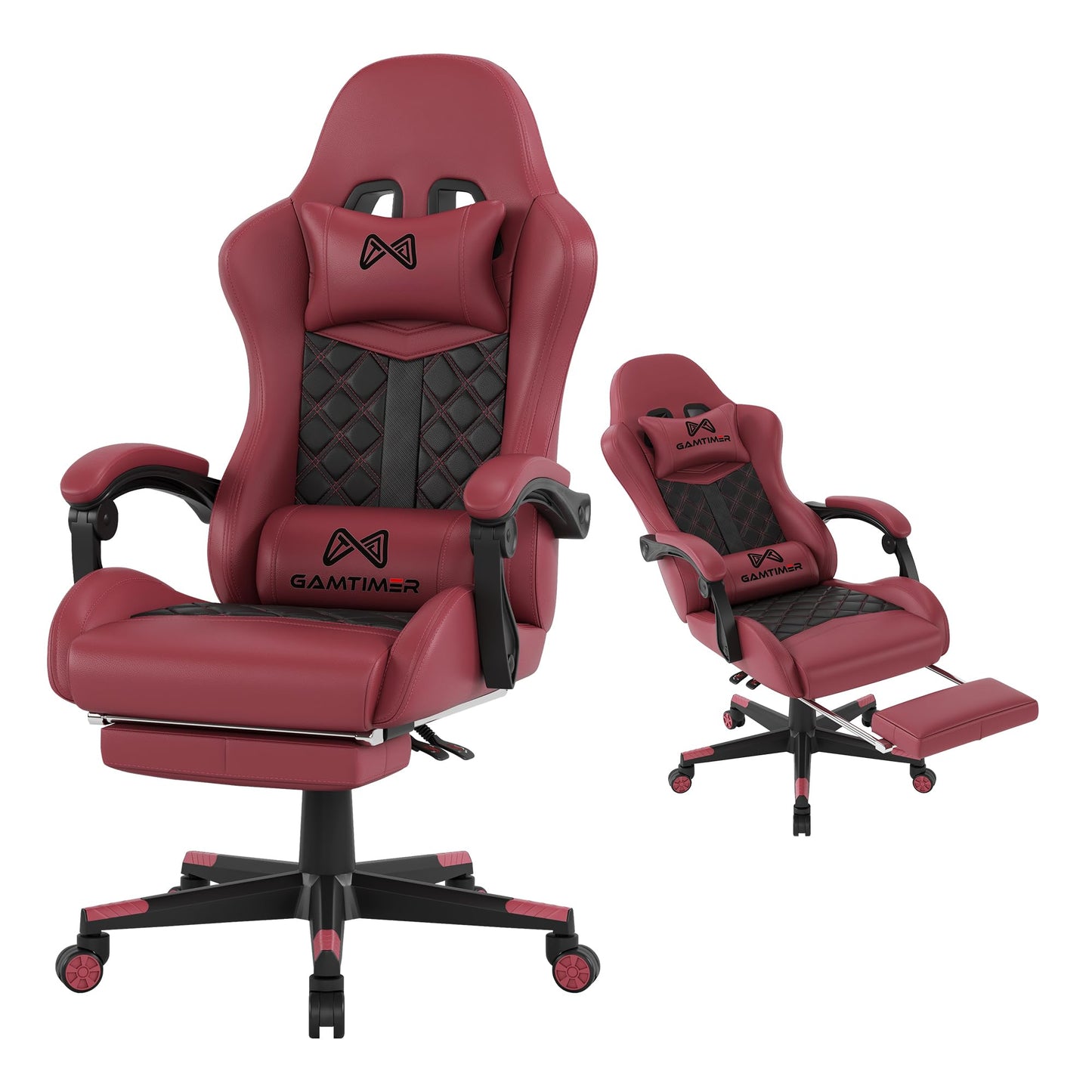Gaming Chair,Computer Chair with Footrest and Lumbar Support,Breathable PU Leather,4D Lumbar Support and Headrest,360 Degree Swivel Chair with Adjustable Ergonomic Backrest for Adults(RED)