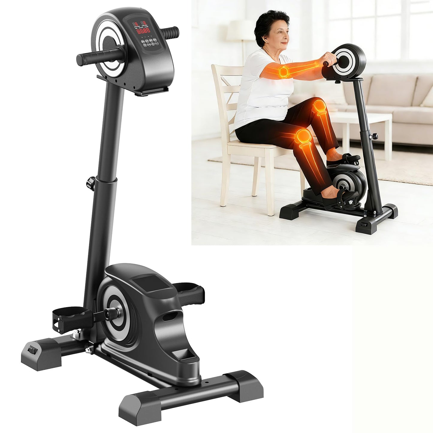RECOVIONMotorized Arm and Leg Exercise Bike, Electric Pedal Exerciser with LCD Touchscreen, Dual Motor Upper & Lower Limb Trainer, Adjustable Height for Seniors Home Exercise