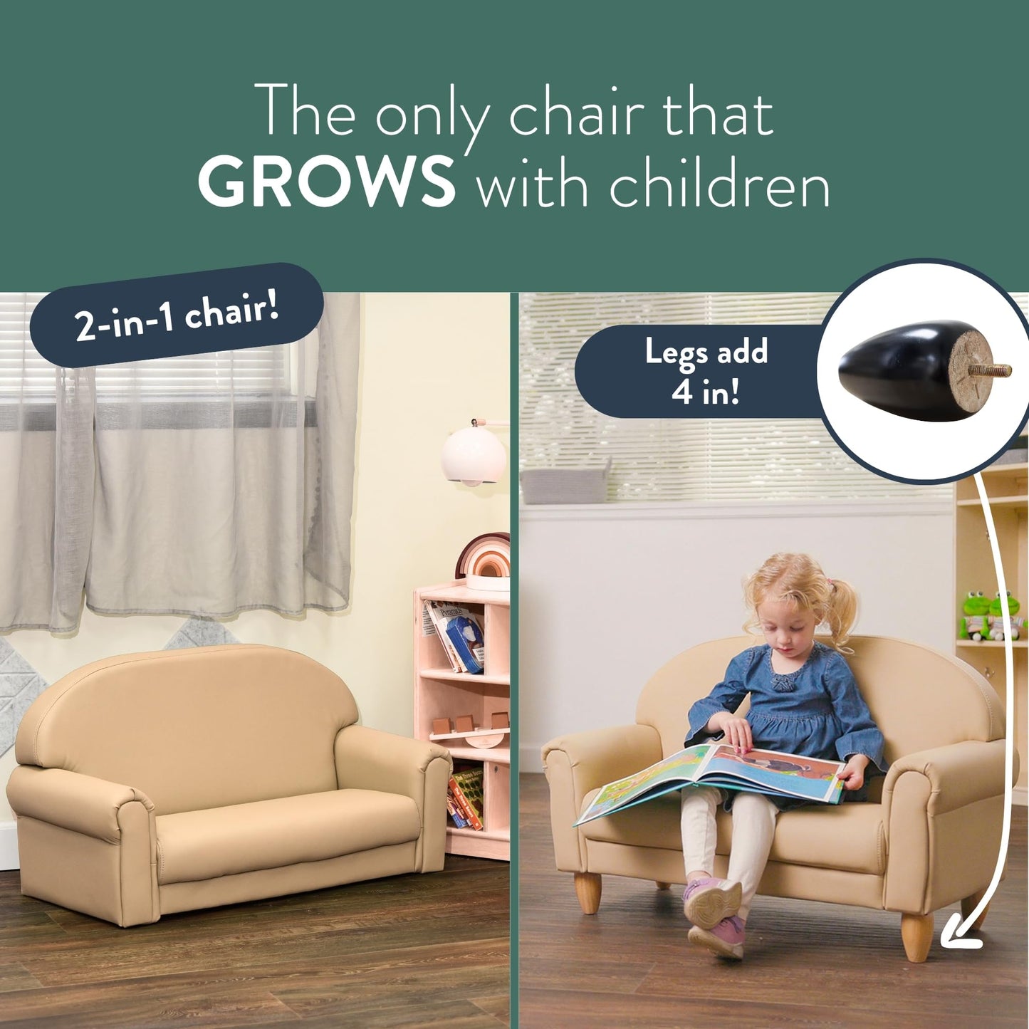Children's Factory As We Grow Toddler Sofa, Flexible Seating for Daycare or Preschool, Kids Reading Couch, Playroom Furniture, Buff