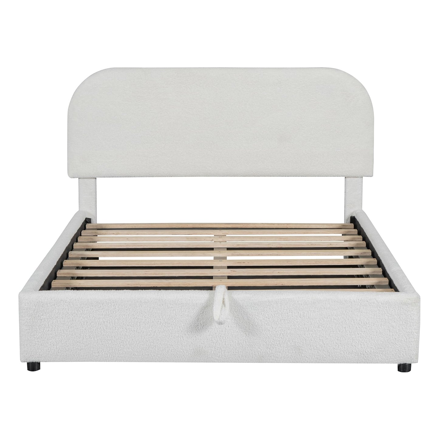 Merax Teddy Fleece Full Size Upholstered Platform Bed with Hydraulic Storage System,Curved Headboard,Hidden Lift-Up Storage Compartment,No Box Spring Needed for Bedroom,Guest Room,White