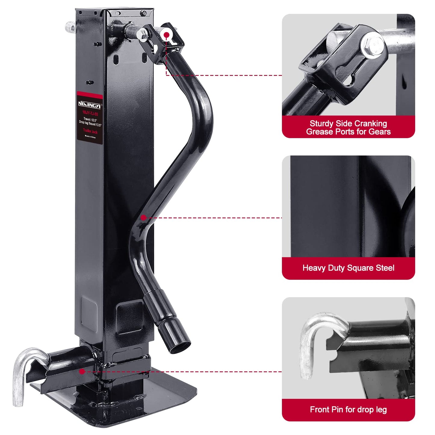NBJINGYI 12000lbs Heavy-Duty Weld-On Square Tube Trailer Jack with Crank Handle
