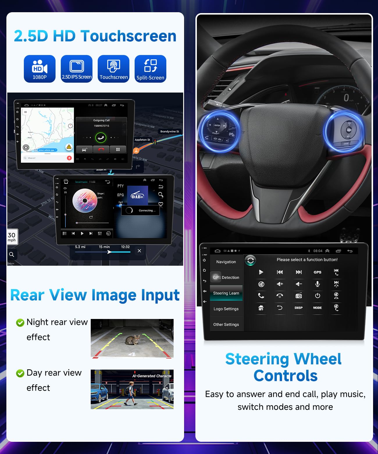 VQU 8Core Car Radio for Honda Civic 2016-2021 Android Touch Screen for Civic Stereo with Apple Carplay Android Auto GPS Navi Bluetooth 5.1 SWC FM WiFi Voice Control RCA RDS DSP Backup Camera, 4G+64G