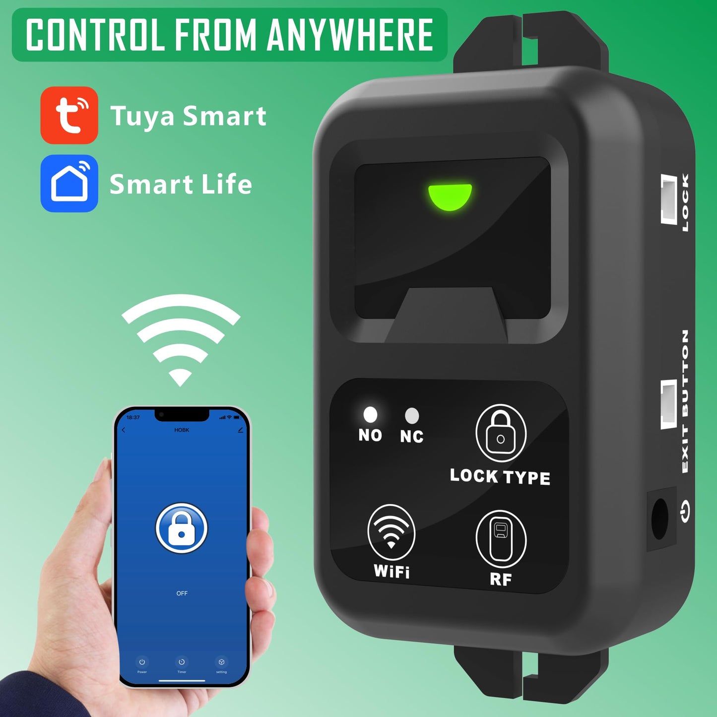 UHPPOTE 4GHz WiFi & RF Remote Control with 1200Lbs Electromagnetic Lock Kit