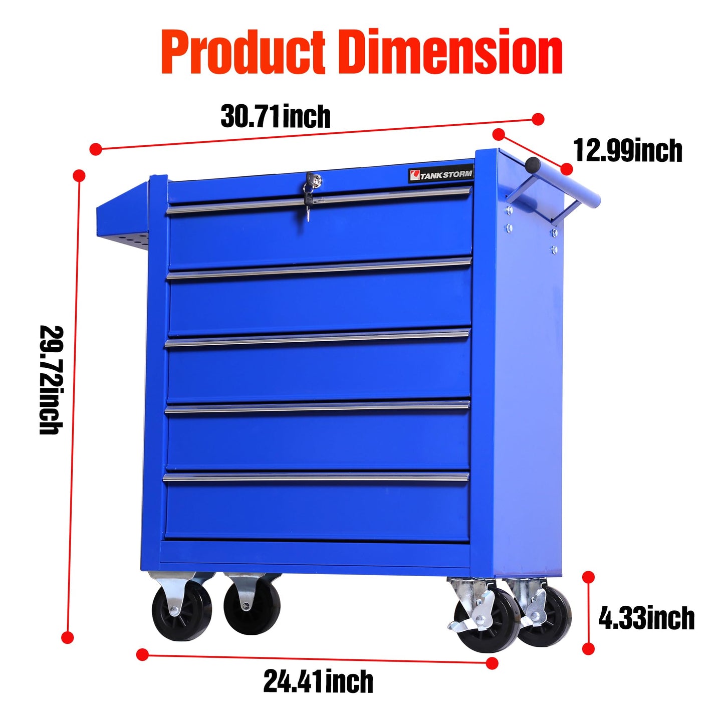 TANKSTORM 5-Drawer Rolling Tool Chest with Wheels, Heavy Duty Metal Tool Cabinet with Lock, Rolling Tool Box Organizer for Garage, Workshop, Repair Shop, Blue