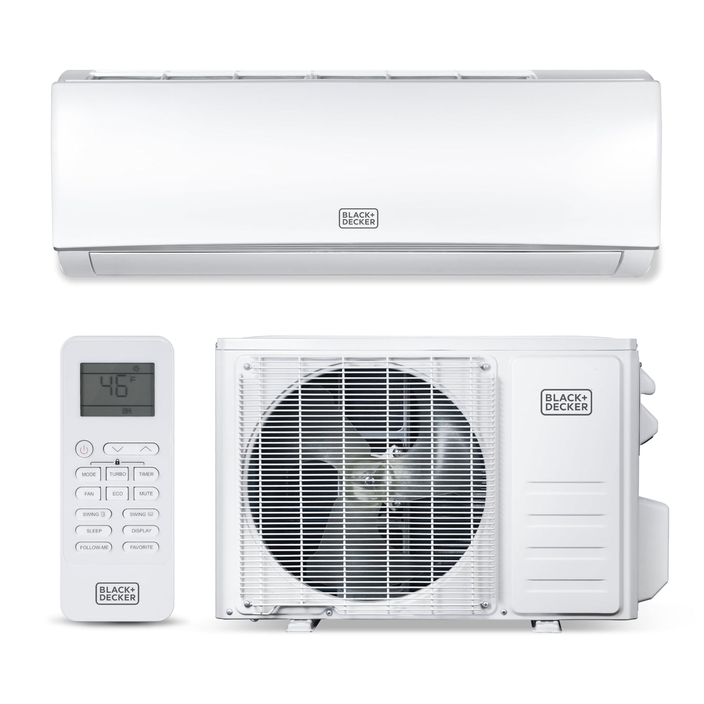BLACK+DECKER 11,500 BTU Smart Mini Split Air Conditioner with Heat, Inverter Compressor, Wi-Fi, Voice Control, 17 SEER2, 4-in-1 AC Unit, App Available, Remote, 115V, BSA1115TC, White