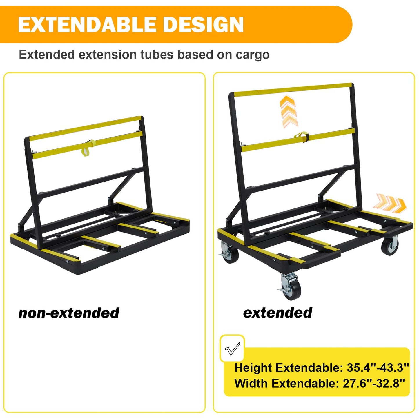 Folding Drywall Cart Heavy Duty Panel Dolly Cart 2200lbs Capacity, Drywall Dolly Plywood Carts with 4 Swivel Casters Extendable Deck, Sheetrock Handling Wall Panel Lumber Sheetrock Glass Windows