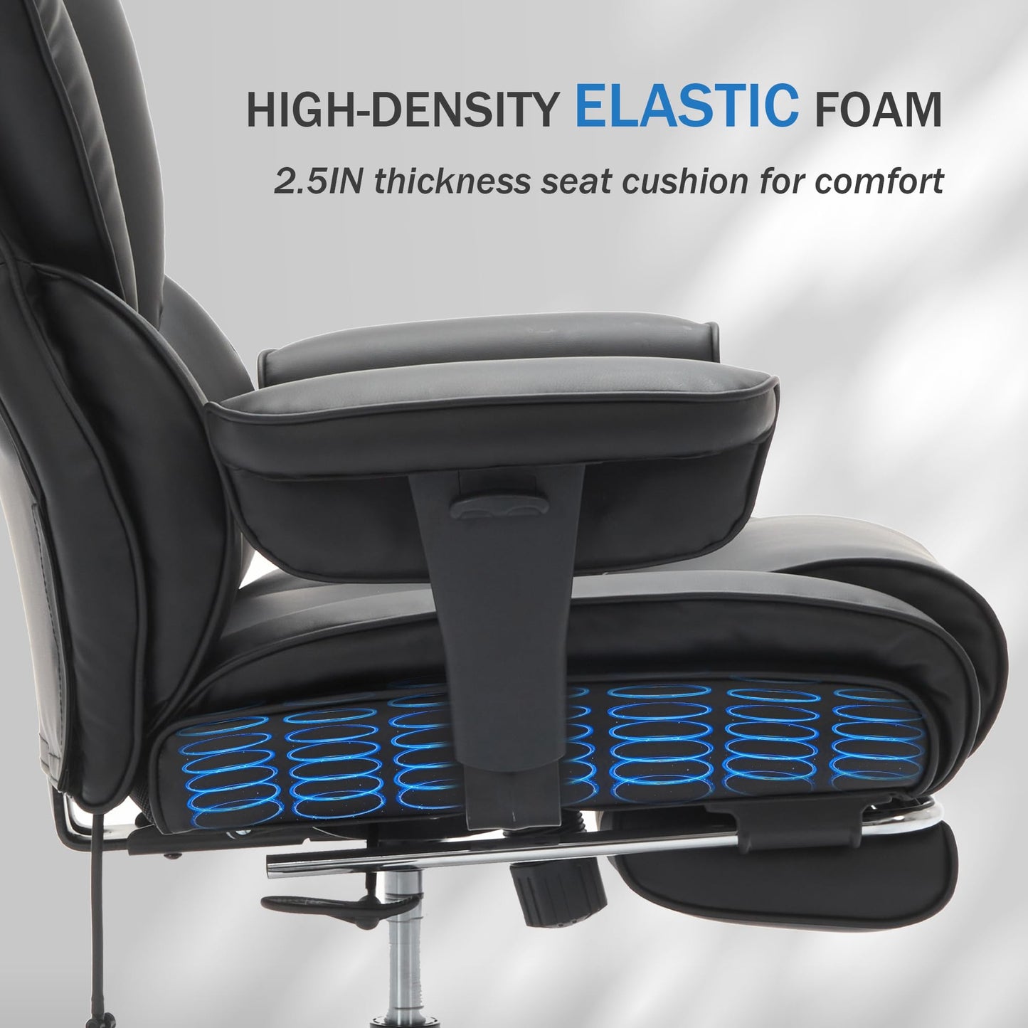 600lbs Big and Tall Office Chair with Foot Rest & Flip Arms, Plus Size Office Chair for Heavy People, Inflatable Adjustable Lumbar Support, Ergonomic Breathable Leather Chair, Quiet Rubber, Black