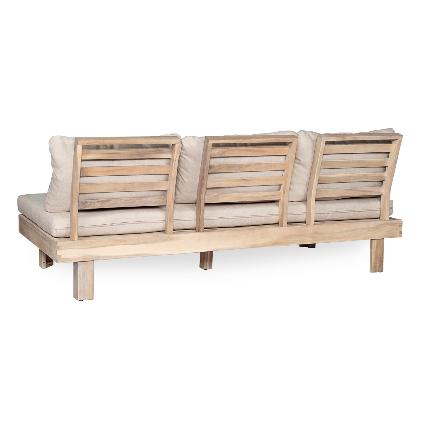Merax 5 Piece Paito 8-Seaters Conversation Set, All-Weather Acacia Wood L-Shaped Sofa with Side Tables and 3-Seater Sofa Bed with Cushions,Outdoor Sectional Couch Set for Backyard, Light White+Sand