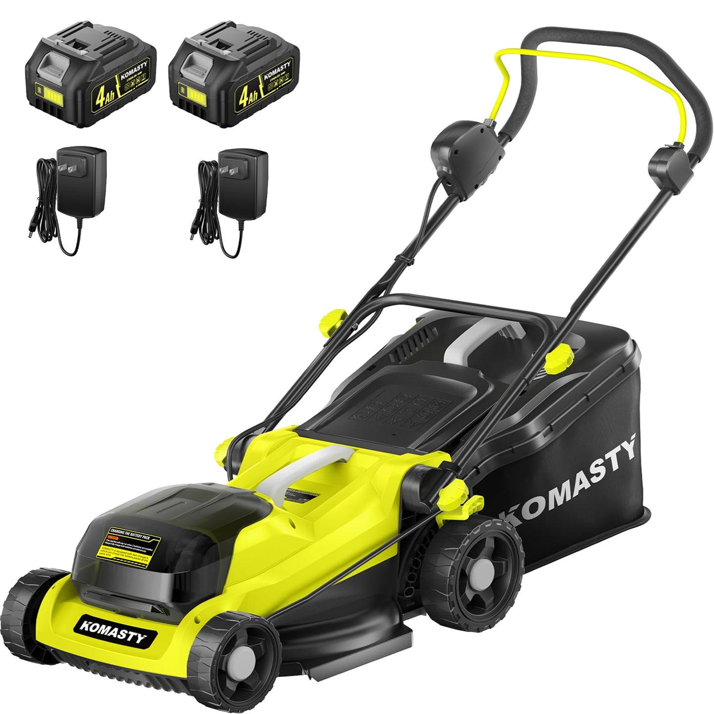 KOMASTY 40V Electric Lawn Mower 15" Cordless Battery Powered Mower, 2 in 1 Mulching Lawnmower with 5-Position Height Adjustment 10.6 Gallon Bag, Small Push Lawn Trimmer, 2X4.0Ah Battery and 2 Chargers