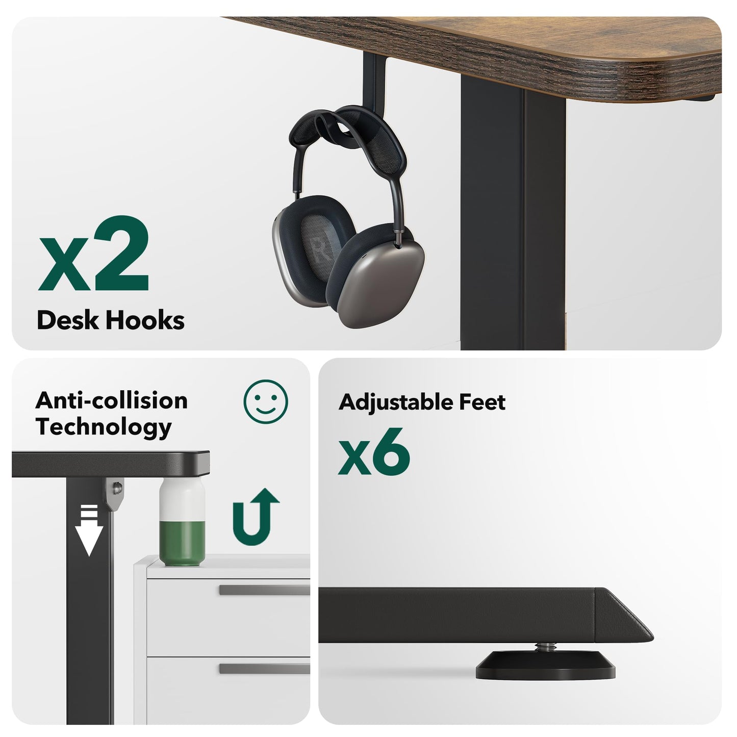 BANTI L-Shaped Standing Desk - 63 x 55 Inch Adjustable Corner Standing Desk with Charging Station - L Shape Sit Stand Table with Memory Controller, Splice Board for Home Office, Rustic Brown