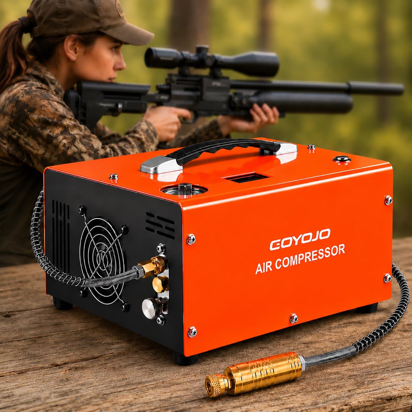 PCP Air Compressor, 4500 PSI/30MPa, Dual Power 12V DC/110V-230V AC, Auto Shut-Off, Portable High Pressure Pump for Airgun Paintball Scuba Tank