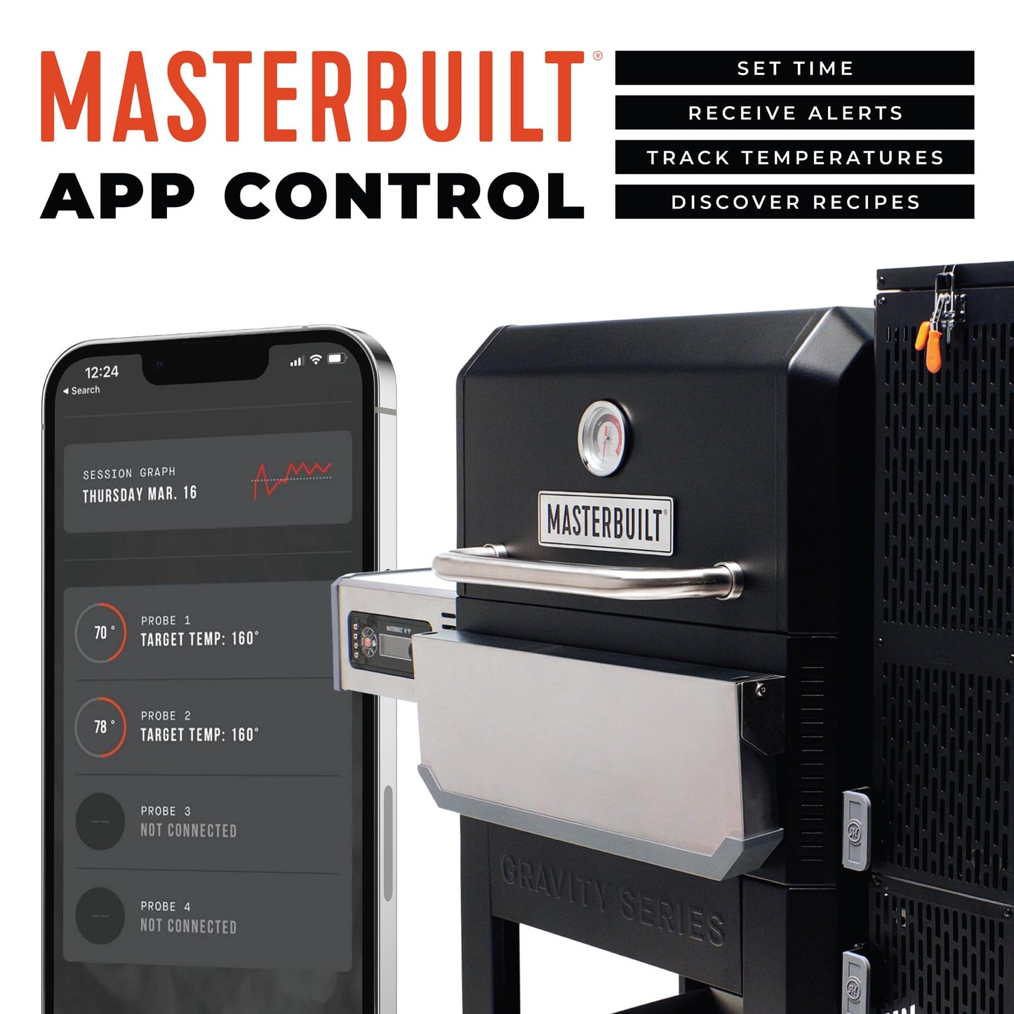 Masterbuilt® Gravity Series® 800 Smoker Grill - Charcoal Grill plus Griddle Insert, Digital Control, App Connectivity, 800 Cooking Square Inches in Black, Model MB20040221