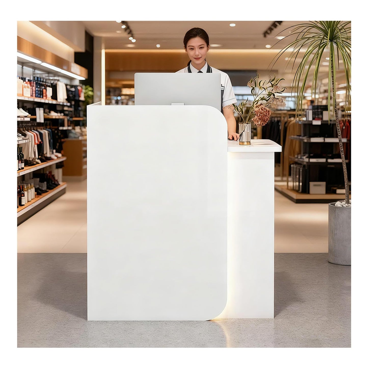 BFECGDXT Front Desk Reception Counter L-Shaped with Drawers, Right Corner