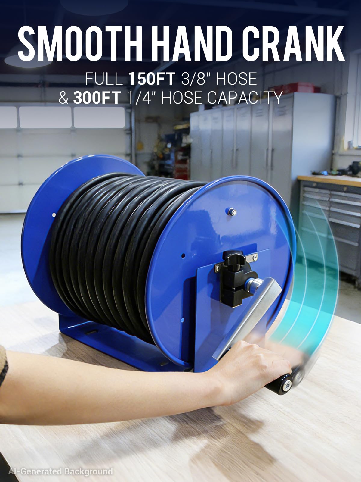 MEKOH Pressure Washer Hose Reel 150FTx3/8”, 300FTx1/4” Manual Power Washer Hose Reel with M22 14mm Fitting,4500PSI Heavy Duty Hose Reel for Water,High Pressure Metal Reel with Wall/Van/Trailer Mount