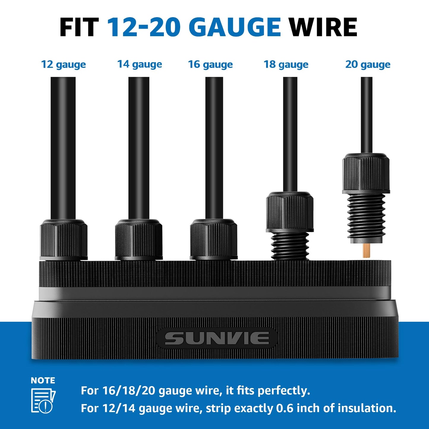 SUNVIE Low Voltage Wire Connector 5-Way Junction Hub, Nylon, 12-20 Gauge, Black, 2 Pack, Model LVCO0302