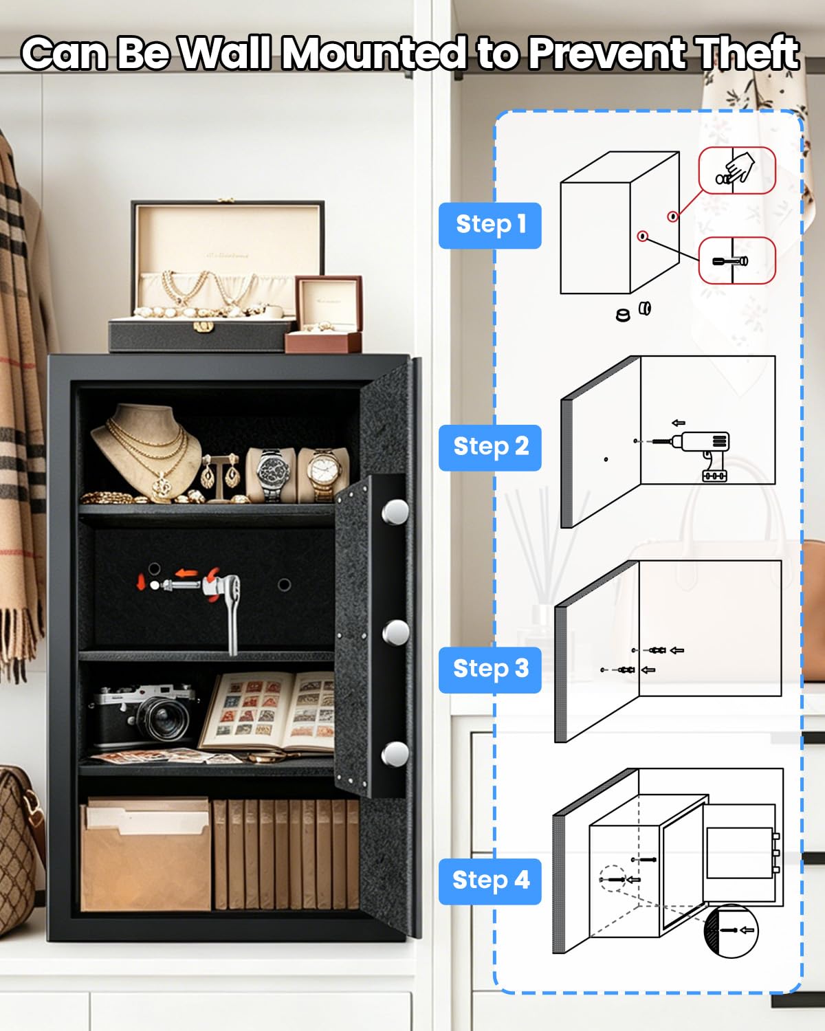 [𝟐𝟎𝟐𝟔] 𝟑𝟓𝐌𝐢𝐧 𝟏𝟕𝟎𝟎°𝐅 Fire Proof Safe for Home Documents, 4.5 Cuft Fireproof Safe for Home, Home Safes With Removable Shelf, 𝟒𝟒𝐋𝐛𝐬 Heavy Duty Safes with Anti-theft for Home, Office