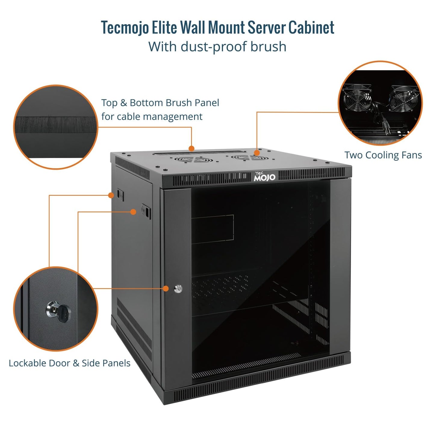 Tecmojo 12U Wall Mount Rack Cabinet, Heavy-Duty 176 Lbs High Load Capacity, 19” Enclosed Server Network Rack with Glass Door, 17.7” Deep – Elite Collection