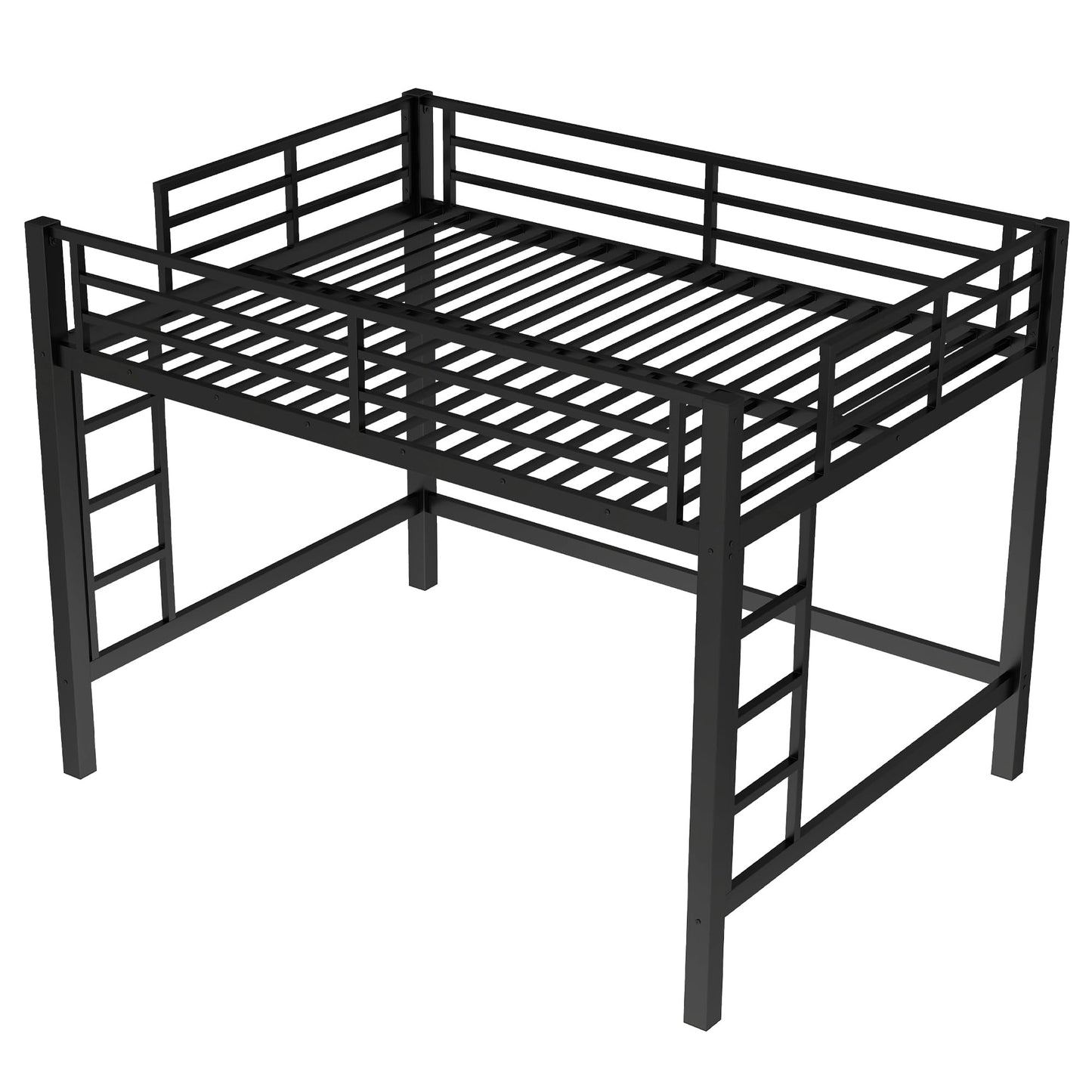 Bellemave Heavy Duty Loft Bed Frame with 2 Build in Ladder and Full Length Guardrail, Easy Assemble Loft Bed Queen Size, Noise Free Design, No Box Spring Needed, Black