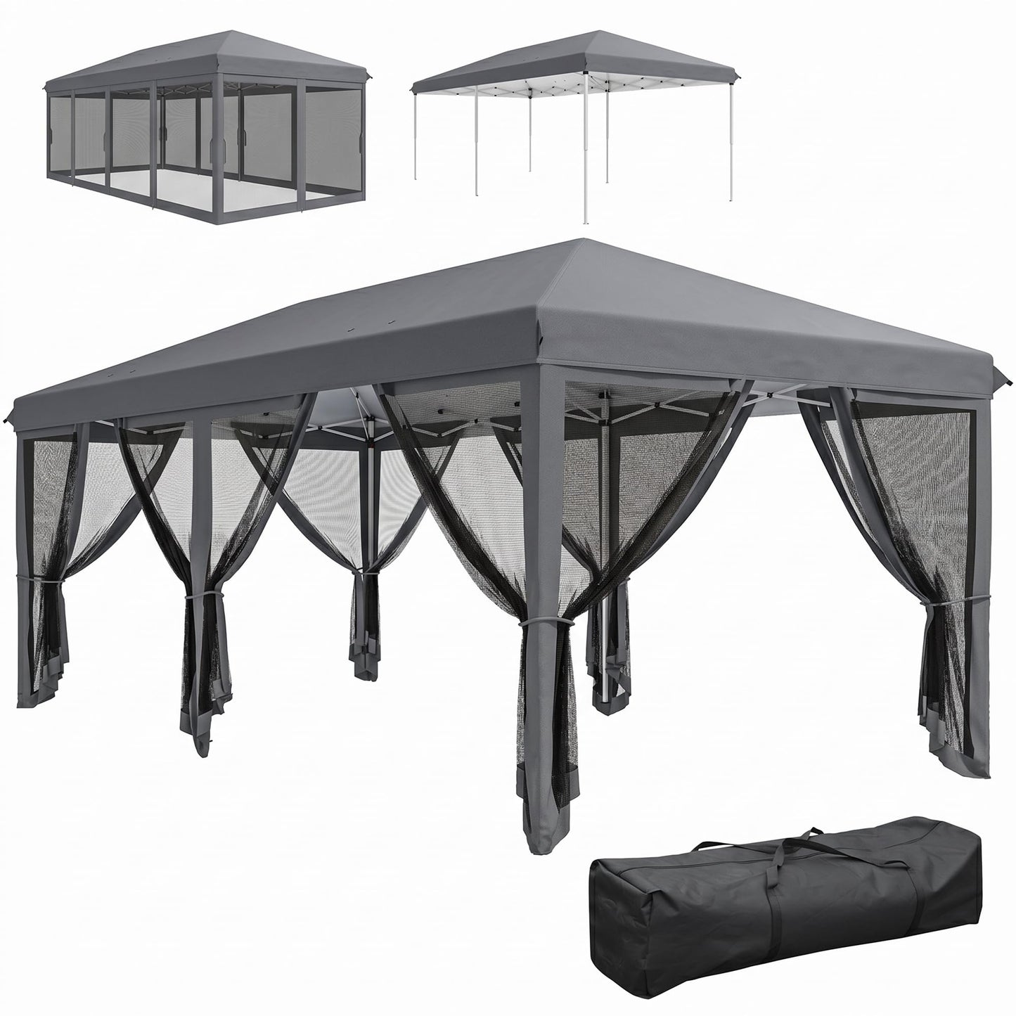 Outsunny 10' x 20' Pop Up Canopy Tent with Netting, Heavy Duty Instant Sun Shelter, Large Tents for Parties with Carry Bag for Outdoor, Garden, Patio, Gray