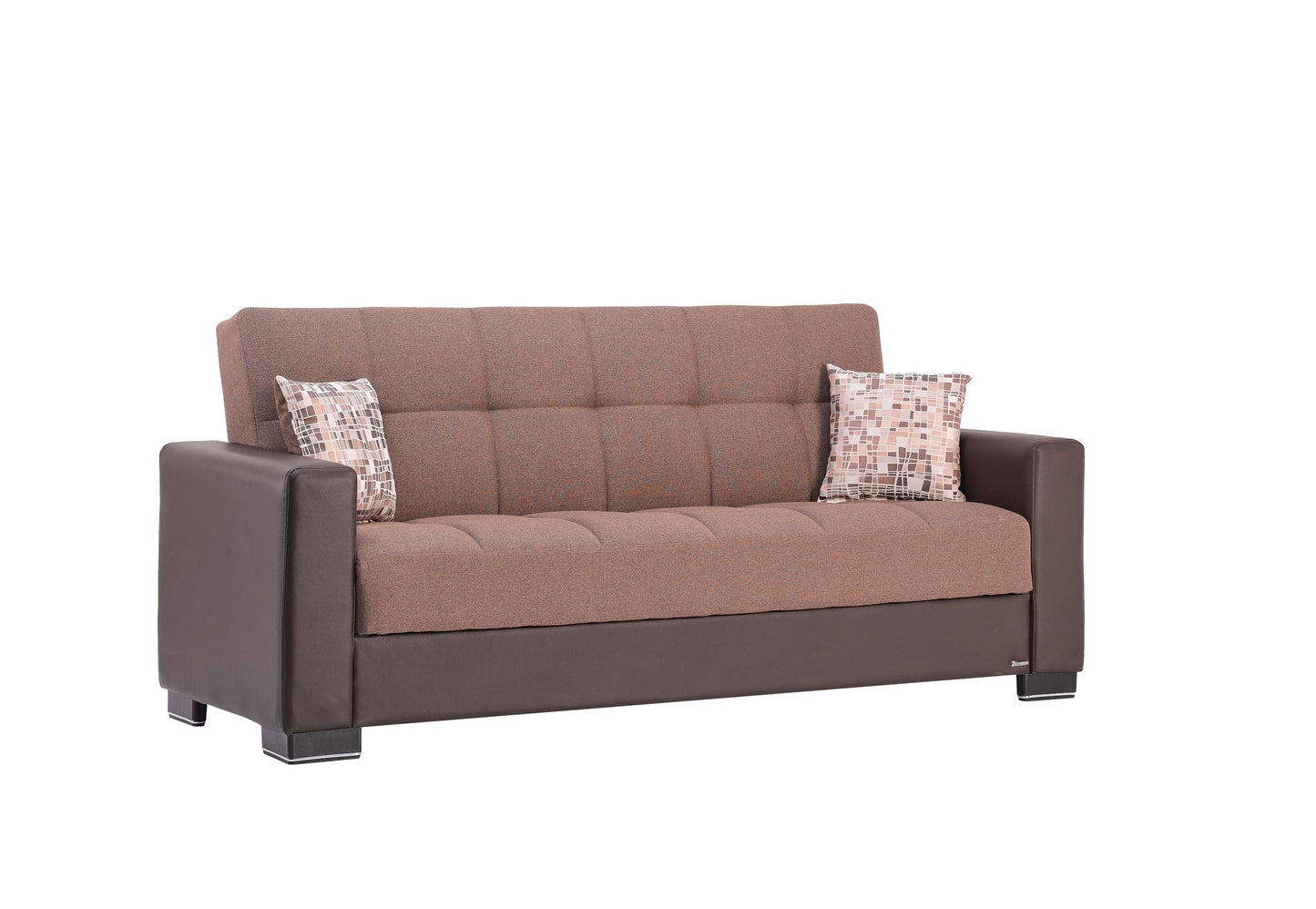 Ottomanson Convertible Sofa Bed Futon Couch with Hidden Storage & Click-Clack Sit-Sleep Conversion – Firm Support Sleeper Sofa for Living Room, Apartment & Guest Room, Brown
